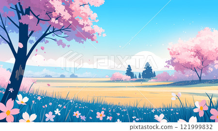 卡通唯美的春天樱花插画 卡通唯美的春天樱花插画 121999832