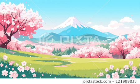 卡通唯美的春天樱花插画 121999833