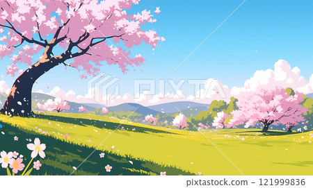 卡通唯美的春天樱花插画 卡通唯美的春天樱花插画 121999836