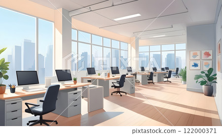 Office interior illustration, watercolor style 122000371
