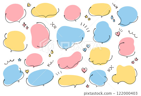 Rough and cute hand-drawn style speech bubble set (pastel colors) 122000403