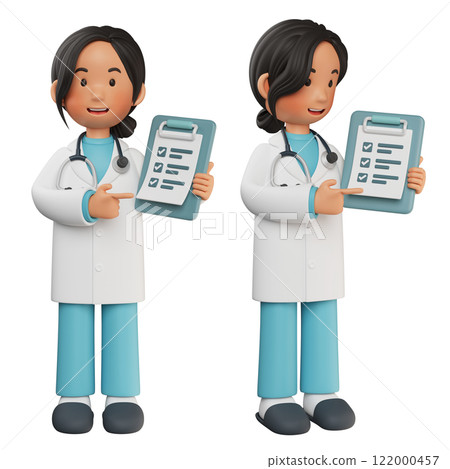female doctor character showing chart 3D graphic female doctor character showing chart 3D graphic 122000457
