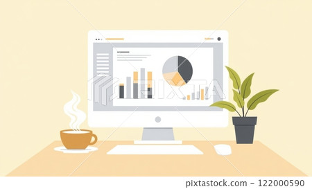 Minimalist Workspace with Computer and Coffee Minimalist Workspace with Computer and Coffee 122000590