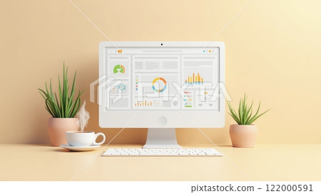 Sleek Minimalist Desktop Workspace with Computer Sleek Minimalist Desktop Workspace with Computer 122000591