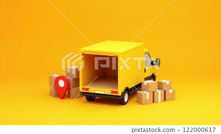 Vibrant Yellow Delivery Truck with Open Door Vibrant Yellow Delivery Truck with Open Door 122000617