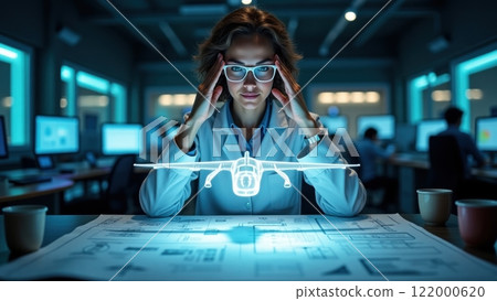 Innovative Female Engineer Working on High-Tech Design Innovative Female Engineer Working on High-Tech Design 122000620