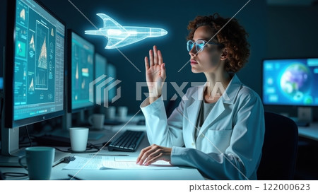 Engineer Working with 3D Model in High-Tech Environment Engineer Working with 3D Model in High-Tech Environment 122000623