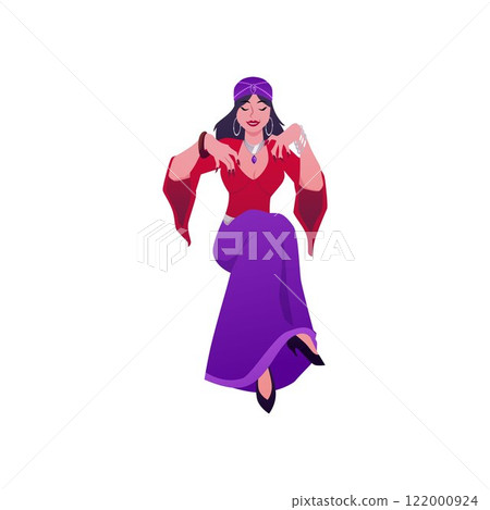 Vector illustration of cartoon fortune teller in sitting pose. 122000924