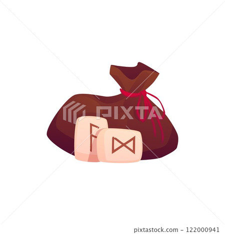 Vector magic element is a bag with ancient runes on a white background. 122000941