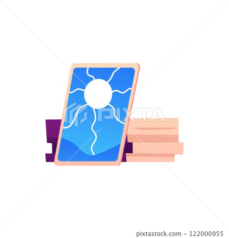 Vector deck of Tarot cards with an image of the sun on a white background. 122000955