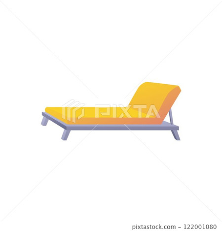 Beach lounger, yellow sunbed beach chair, vector seaside pool rest chair, summer holiday recreation relaxation furniture Beach lounger, yellow sunbed beach chair, vector seaside pool rest chair, summer holiday recreation relaxation furniture 122001080
