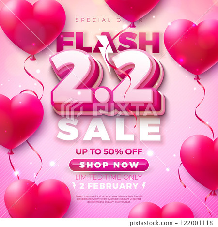 Valentine's Day Sale Banner Design with Falling Heart and 3d Typography Lettering on Blue Background. Holiday Vector Business Illustration with Special Offer Elements for Coupon, Voucher, Flyer 122001118