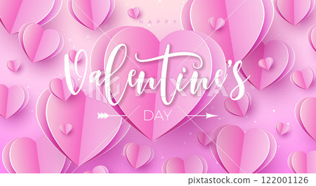 Happy Valentine's Day Banner Design with Heart and Typography Letter on Light Pink Background. Vector Wedding and Romantic Love Valentine Theme Illustration for Flyer, Greeting Card, Holiday Poster or Happy Valentine's Day Banner Design with Heart and Typography Letter on Light Pink Background. Vector Wedding and Romantic Love Valentine Theme Illustration for Flyer, Greeting Card, Holiday Poster or 122001126
