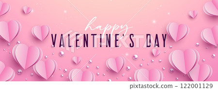 Happy Valentine's Day Banner Design with Heart and Typography Letter on Light Pink Background. Vector Wedding and Romantic Love Valentine Theme Illustration for Flyer, Greeting Card, Holiday Poster or Happy Valentine's Day Banner Design with Heart and Typography Letter on Light Pink Background. Vector Wedding and Romantic Love Valentine Theme Illustration for Flyer, Greeting Card, Holiday Poster or 122001129