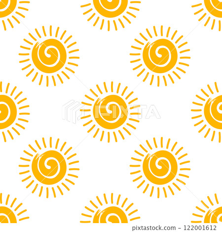 Seamless pattern with hand drawn suns. Sun seamless pattern. Simple background, print 122001612