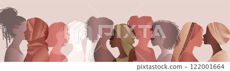 Group silhouette of multicultural women. International women s day. Empowerment Diversity - inclusion - equality - or girl power or concept 122001664