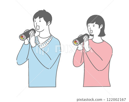 Men and women eating ehomaki 122002167