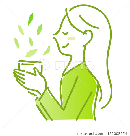 A woman enjoying the aroma of tea: Illustration material A woman enjoying the aroma of tea: Illustration material 122002354