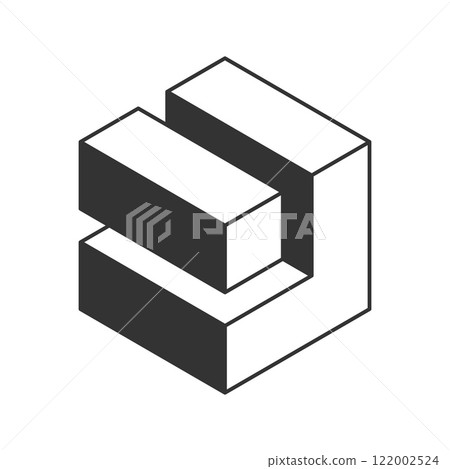 Cube logo, geometric vector design. Black and white Box logotype company, trendy techno emblem in isometric 3D style. Cube logo, geometric vector design. Black and white Box logotype company, trendy techno emblem in isometric 3D style. 122002524