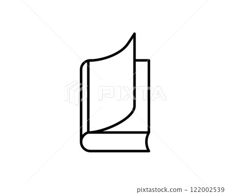 Clean, minimalist line art illustration of an open book. Perfect for websites, apps, or educational materials needing a simple, elegant book icon.  Versatile design suitable for various contexts. 122002539