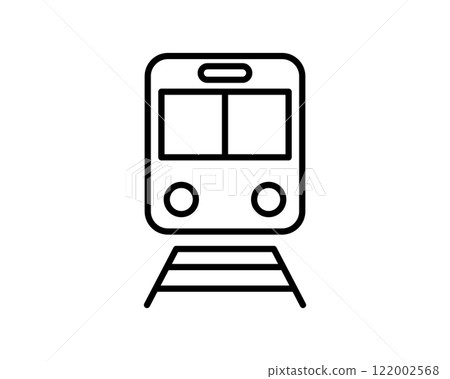 Clean line art icon of a train on tracks. Perfect for transportation, travel, public transit, or app design. Simple, modern style ensures versatility. Ideal for websites, brochures, and infographics. Clean line art icon of a train on tracks. Perfect for transportation, travel, public transit, or app design. Simple, modern style ensures versatility. Ideal for websites, brochures, and infographics. 122002568