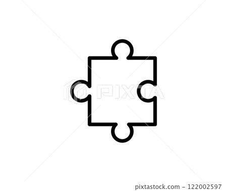 Clean, minimalist puzzle piece icon.  Perfect for websites, apps, or presentations needing a simple solution or teamwork graphic.  Versatile, easily scalable vector. 122002597