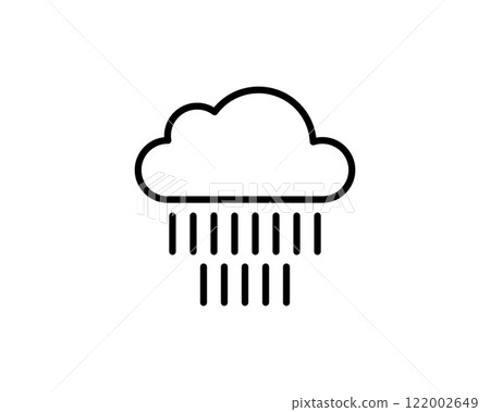 Simple line art icon depicting a cloud with rain. Perfect for weather apps, websites, or presentations needing a clean, minimalist design. 122002649