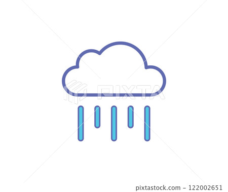 Simple, modern icon depicting rain falling from a cloud.  Perfect for weather apps, websites, or infographics needing a clean, minimalist design. 122002651