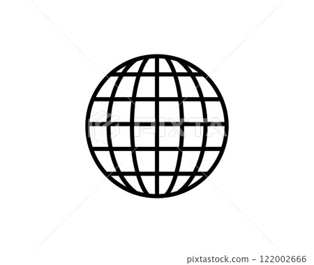 Simple yet striking black globe icon. Perfect for websites, apps, or presentations needing a clean, modern global theme. Represents connection, international business, or worldwide reach. Simple yet striking black globe icon. Perfect for websites, apps, or presentations needing a clean, modern global theme. Represents connection, international business, or worldwide reach. 122002666