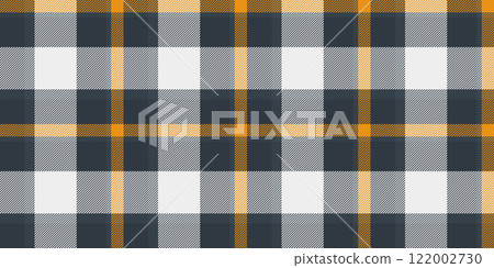 Stylish white, gray, and orange plaid pattern. Ideal for textile design, fashion, home decor, or website backgrounds.  Clean lines and vibrant colors create a modern, versatile texture. 122002730