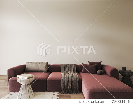 Stylish and modern living room featuring a minimalist sofa along with chic decor elements Stylish and modern living room featuring a minimalist sofa along with chic decor elements 122003466