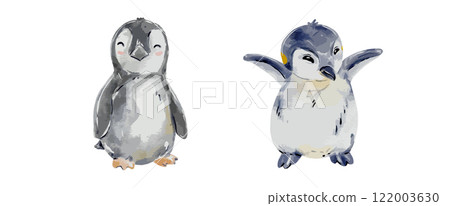 Cute baby penguin watercolor isolated on white background. Nursery penguin cartoon hand drawn character vector illustration Cute baby penguin watercolor isolated on white background. Nursery penguin cartoon hand drawn character vector illustration 122003630