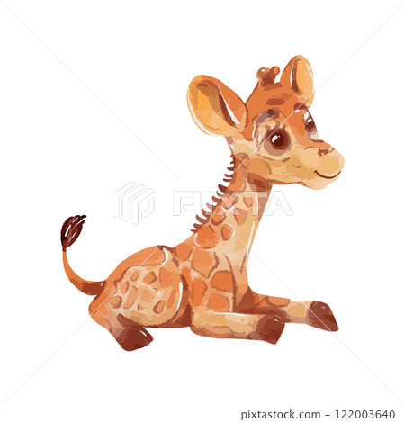 Cute baby giraffe watercolor isolated on white background. Nursery giraffe cartoon hand drawn character vector illustration 122003640
