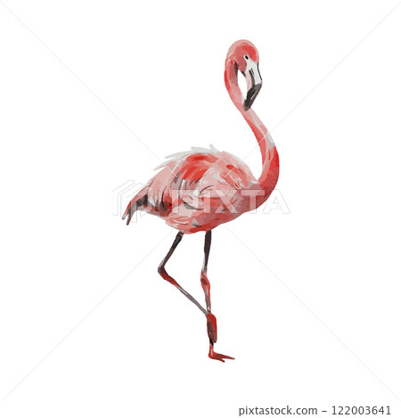 Cute pink flamingo watercolor isolated on white background. Nursery exotic bird cartoon hand drawn character vector illustration 122003641