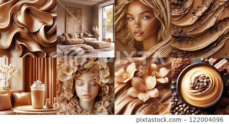 A collage with Mocha Mousse hues, Trending color 2025 A collage with Mocha Mousse hues, Trending color 2025 122004096