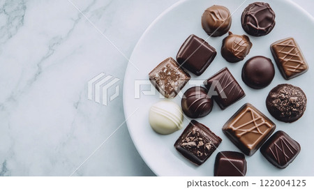 Background of chocolate on a white plate AI image 122004125
