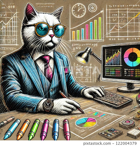 Collecting data on a computer - Diligent Cat Dad - Generative AI 122004379