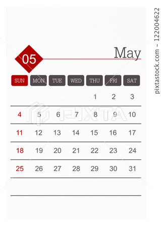 Calendar May 2025 flat style isolated on white background. 122004622