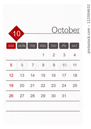 Calendar October 2025 flat style isolated on white background. 122004632