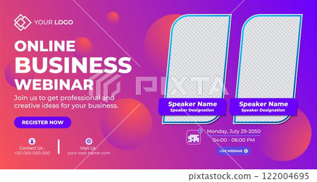 Online Live Corporate Business Webinar Web Banner. Annual Business Invitation Conference Template. Live Webinar learning, Course Announcement Poster Concept Social Media Post, and Banner Design 122004695
