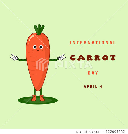 International carrot day. Cute cartoon carrot character. For poster, card, print, social media, post. Vector illustration International carrot day. Cute cartoon carrot character. For poster, card, print, social media, post. Vector illustration 122005332