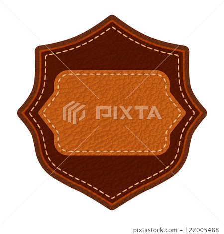 Leather label with grungy texture and seam. Brown lag element or sign, isolated for cloth design Leather label with grungy texture and seam. Brown lag element or sign, isolated for cloth design 122005488