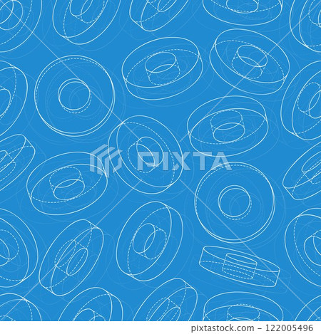 Mechanical engineering drawings on blue background. Cutter, assembly tool with replaceable multi-faceted plate. Technical Design. Cover. Blueprint. Vector illustration. 122005496