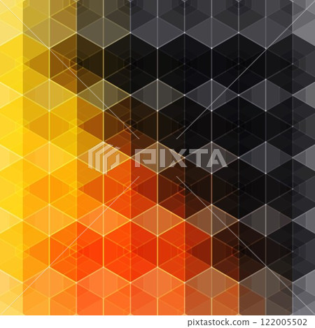 Hex texture. Orange and b lack hexagon pattern, abstract chemistry and biotech technology science vector hexagonal modern paper cut geometry background. Eps 10 122005502