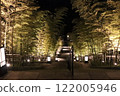 The bamboo forest and stairs of Nagato Yumoto illuminated at night 122005946