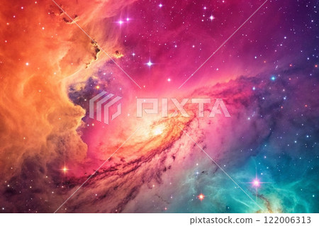 Purple gas nebulae in space and sparkling stars Purple gas nebulae in space and sparkling stars 122006313