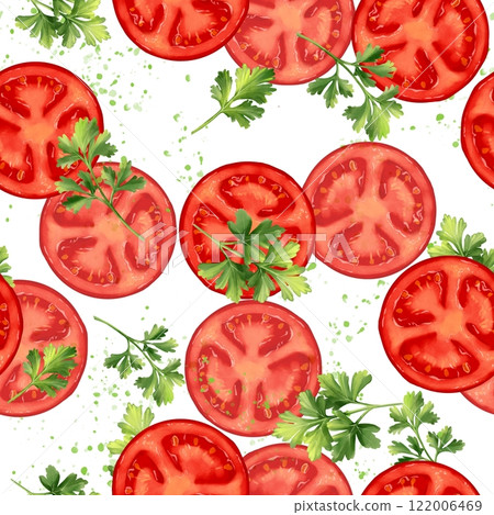 Tomatoes Slices Seamless Pattern Background Illustration. 122006469