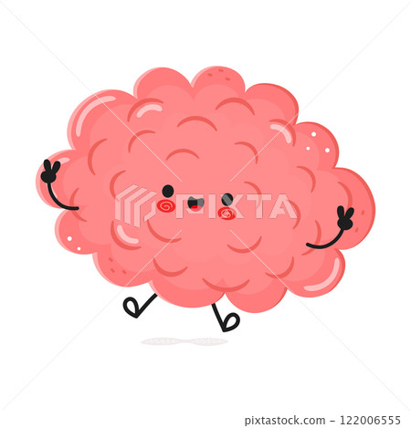Cute pink Brain character cartoon with cheerful expression on white background Cute pink Brain character cartoon with cheerful expression on white background 122006555