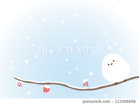 A cute frame background of a long-tailed tit perched on a rowan branch 122006606