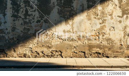 Old dry dusty concrete wall crumbling shady 122006630